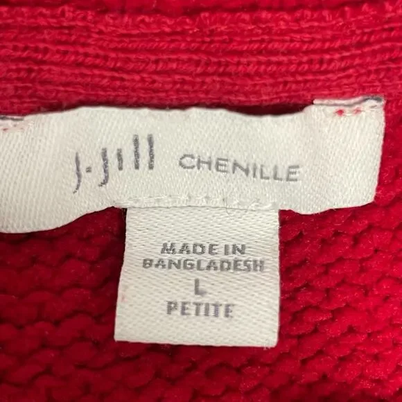 J. Jill Chenille Red Boxy Cropped Cable Knit Sweater Size L Petite - Picture 5 of 9